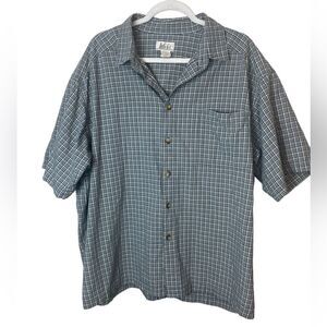 REI Men’s Sz XXL Green Blue Gingham Checked Casual Cotton Button Down Shirt